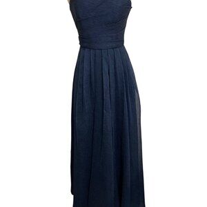 Vera Wang White Navy Strapless Pleated Chiffon Dress Sz 6 Elegant Design